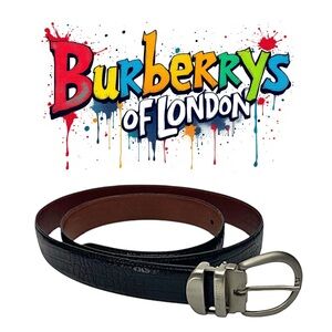 Vintage Burberrys Men’s Belt – Black Croc Print Leather Silver Buckle Size 38